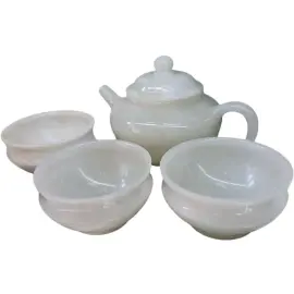 Чайный набор из белого нефрита "Чайная традиция" на 3 персоны, 4 предмета